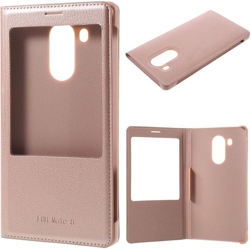 Huawei Ascend Mate8 - Window View Flip Litchi Leather Cover - Pink