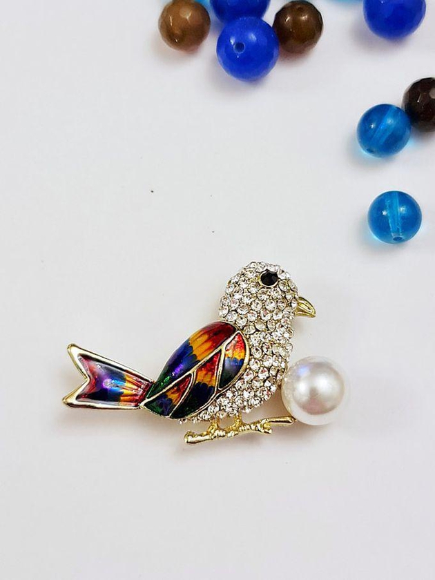 The Bird Colorful Studded Brooch & Clothes Pin