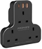 Promate Power Strip, 6-in-1 multi-Plug Wall Mounted Power Extension with 3250W 3 AC Outlets, 20W USB-C Power Delivery Port, Dual 20W QC 3.0 Ports and Surge Protect, PowerHinge-3 Black