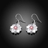 Artificial Ruby Flower Earrings - Silver