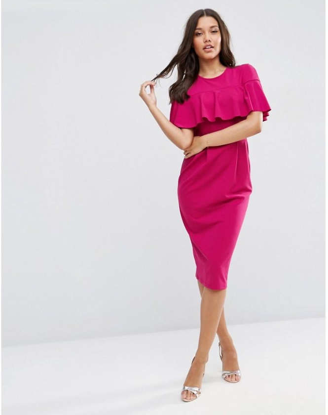 ASOS Wiggle Dress with Frill Sleeve Detail - Plum