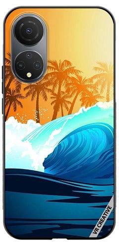 Protective Case Cover For Honor X7 Tropical Surfing Wave At Sunrise With Palm Tree Design Multicolour