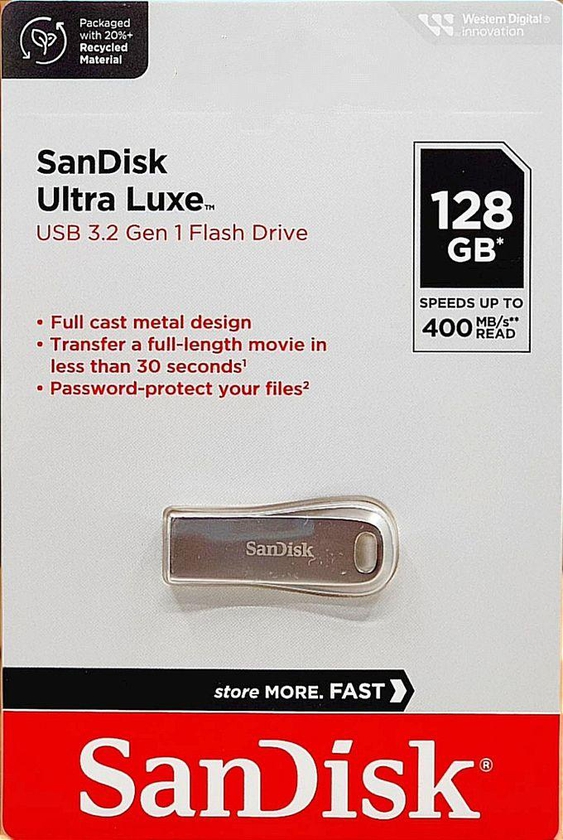 Sandisk محرك فلاش Ultra Luxe 128GB USB 3.2 Gen1 بسرعة تصل إلى 400 ميجابايت