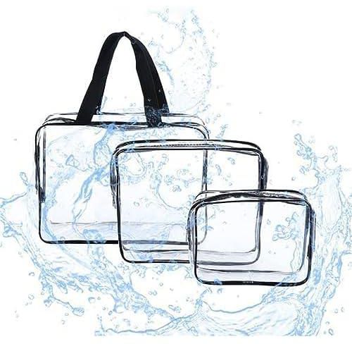 eWINNER 3 Pack Clear Portable Cosmetic Bag Travel Toiletry Bag Travel Organizer Transparent Waterproof Pouch Organizer Cosmetic Bag (black)