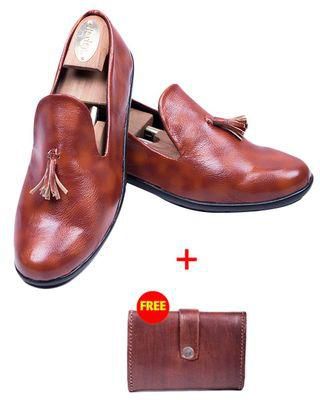 Kitenge Products Shiny Brown Loafer + Free Men Wallet