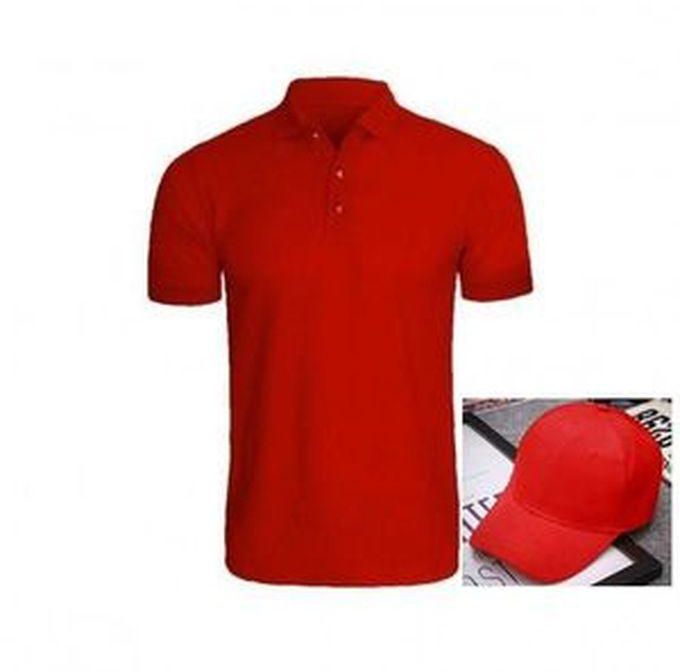 MENS QUALITY SINGLE MEN COLLAR NECK POLO RED AND CAP