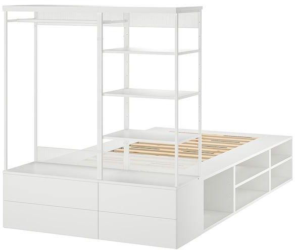 Bed frame with 4 drawers, white/Fonnes