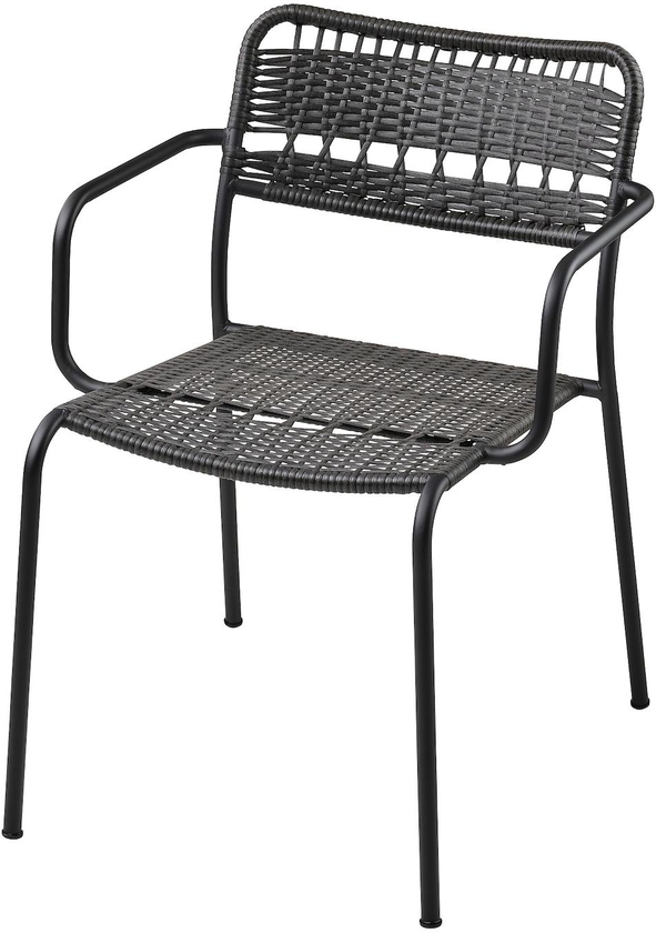 LÄCKÖ Chair with armrests, outdoor - dark grey