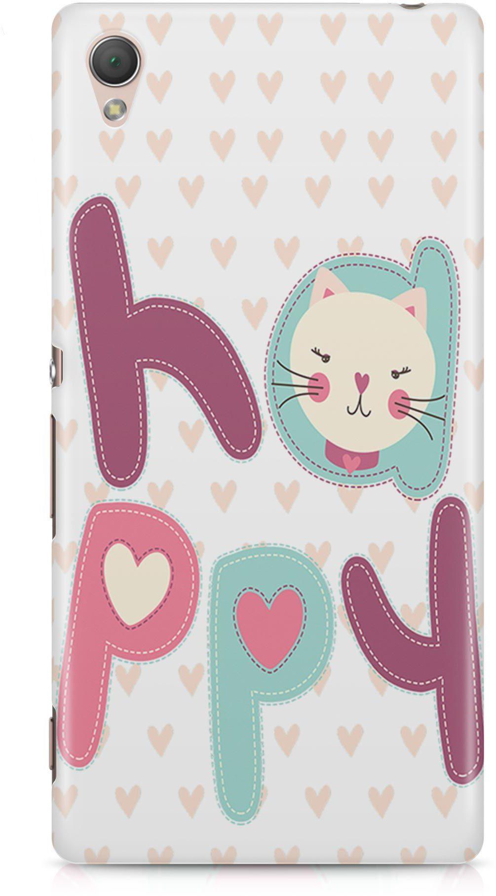 Happy Cat Case With Love Hearts Phone Cover (Covers the edge) for Sony Z5 Plus