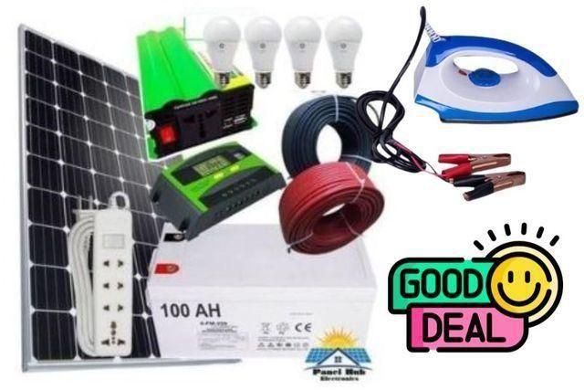 Solarmax Monocrystalline 100 W Solar Panel Full Installation Set 100 W Solar Panel + 100 AH Solar Battery + 300 W Solar Power Inverter + 10 AH Solar Charge Controller + 4 DC Bulbs + Free extension + Free DC Iron Box + 10M Cable ( 5M Red + 5M Black )