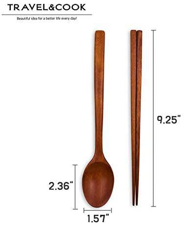 Brown 2 Set Handmade Wooden Spoon ChopSticks Cutlery Set High-Grade Reusable Korean Tableware Combinations Utensil 