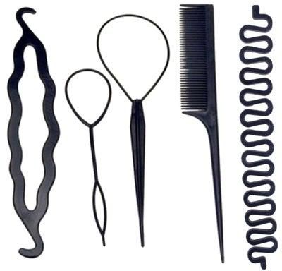 5-Piece Hair Styling Accessories Set Black 0.8X0.7X2inch