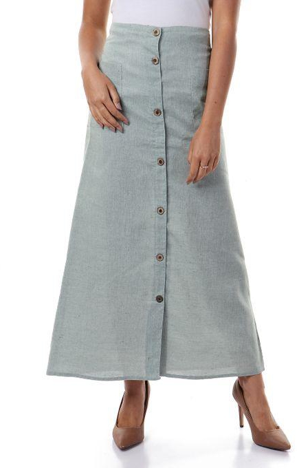 Izor Front Decorative Buttons Heather Mint Green Skirt