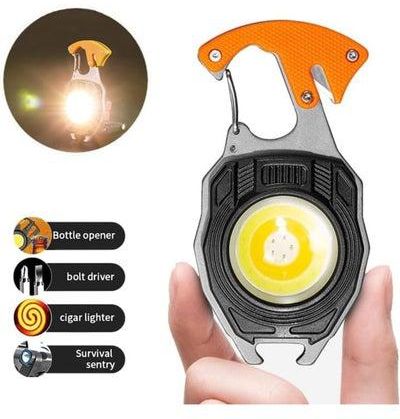 LED Charging Flashlight Multifunctional Rechargeable Keychain Lamp 6 Light Modes with Lighter, Seat Belt Cutter, Screwdriver and Whistle