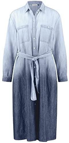 Gerry Weber Women Denim Dress with Colour Gradient Long Sleeve Cuff Dress Fabric Dress Patterned Long, Blue Denim, 42