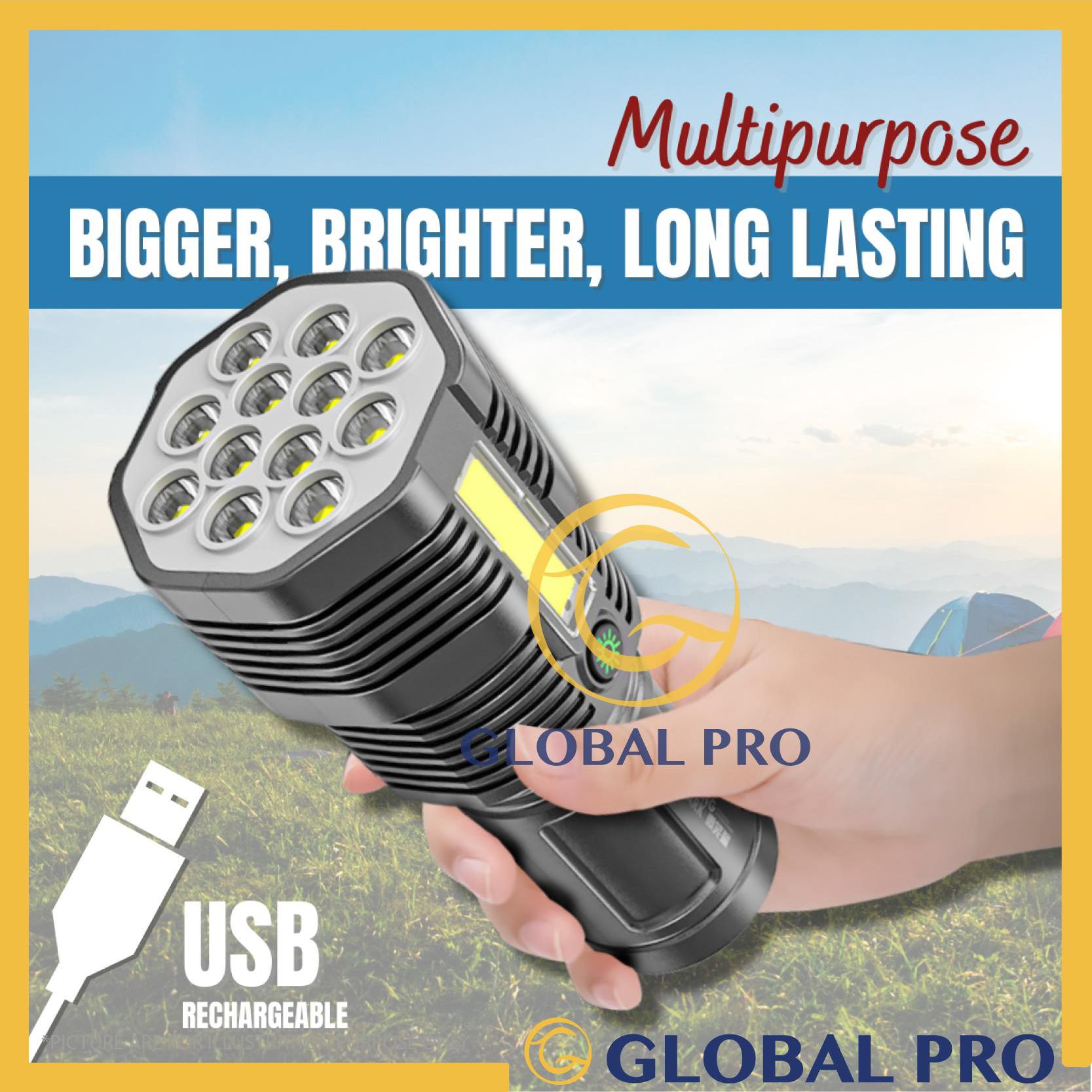 NEW High Power COB LED USB LED Torchlight Search Light Powerful Battery Tactical Flash