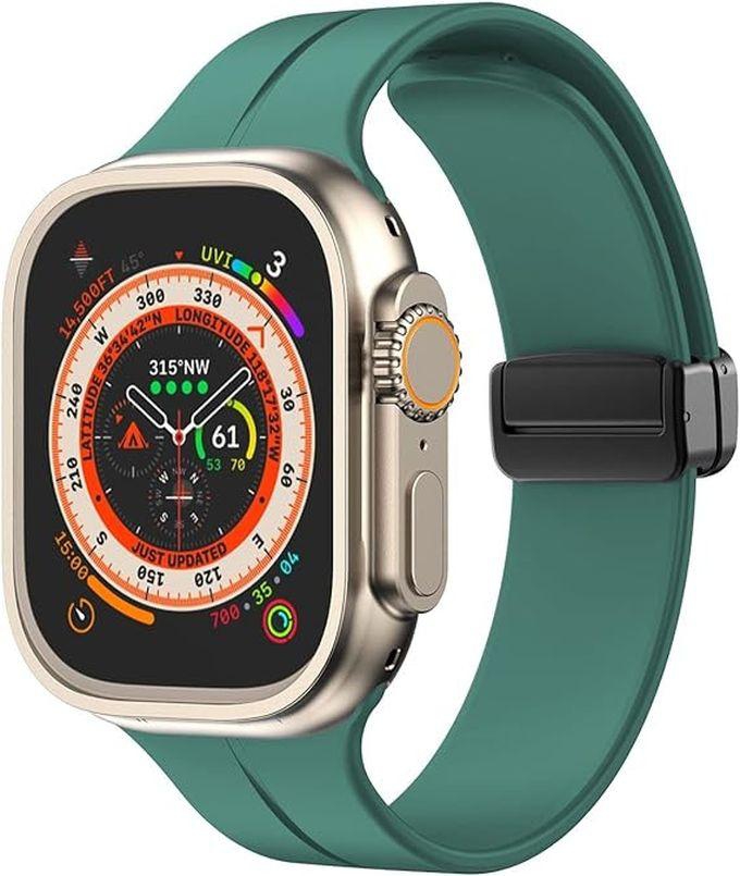 TenTech Silicone Magnetic Sports Band For Apple Watch Ultra/Ultra 2, Size 49mm 45mm 44mm 42, Soft Band For IWatch Series 9/8/7/6/5/4/3/2/1/SE - Pine Green