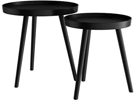 Lavish Home Contemporary Decor and Home Accent Table with Tray Top (Black, Set of 2), Wood