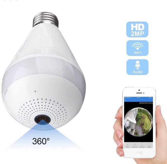 Panaromic 360° Degree Fisheye Hidden Wifi IP Bulb Camera With Light LED