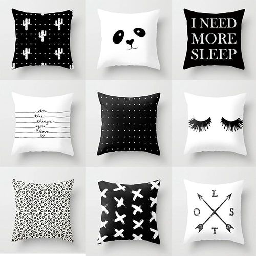 Black-and-white geometric peach skin pillowcase sofa cushion pillowcase pillow core protective cover