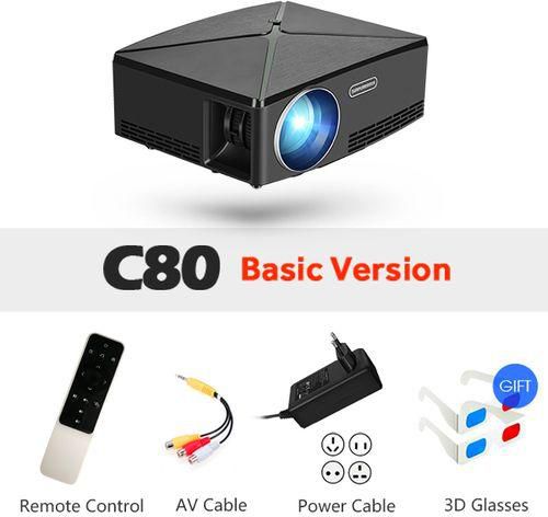 AUN Proyector C80 UP, 1280x720 Resolution, 2200 Lumens With Android WIFI HD Beamer For Home Cinema, Optional C80 MINI Projector WOEDB