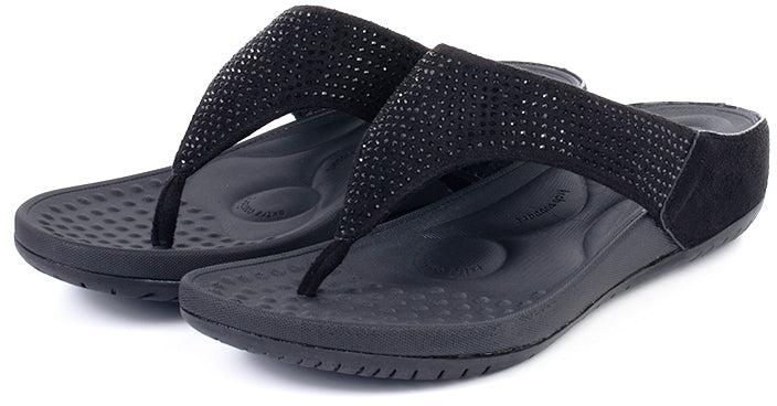 LARRIE Ladies Glossy Comfort Casual  Sandals - 3 Sizes (Black )