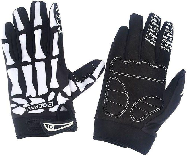 Generic Slip-Resistant Bone Skeleton Racing Riding Cycling Full Finger Gloves Sports Skull Glove - Black + White L