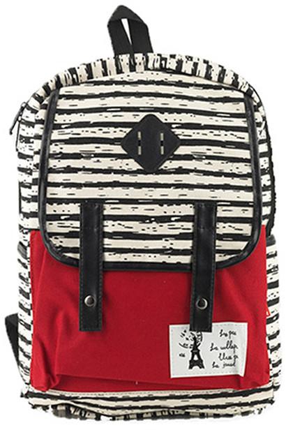 Striped Backpack Bag - White -WHITE