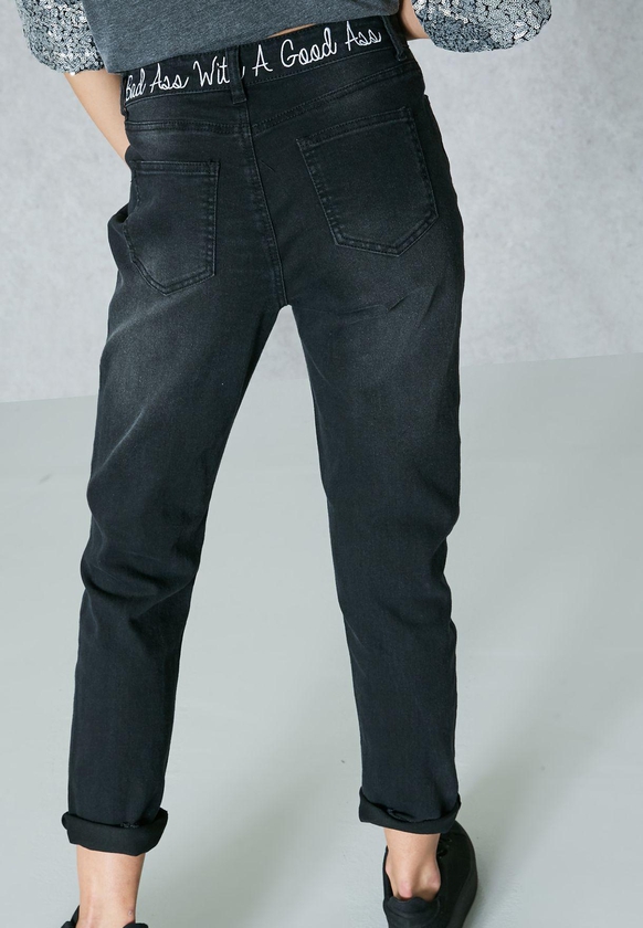 Raw Hem Bad Ass Embroidered Jeans