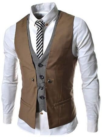 V Neck Buttoned Detail Waistcoat Brown