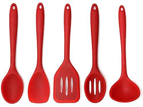 Generic 5PCS/SET Silicone Kitchen Spoon Tools - Red