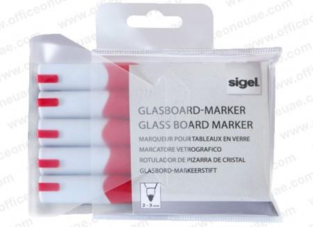 Sigel Glass Board Markers, 2-3 mm round nib, 5/pack, Red