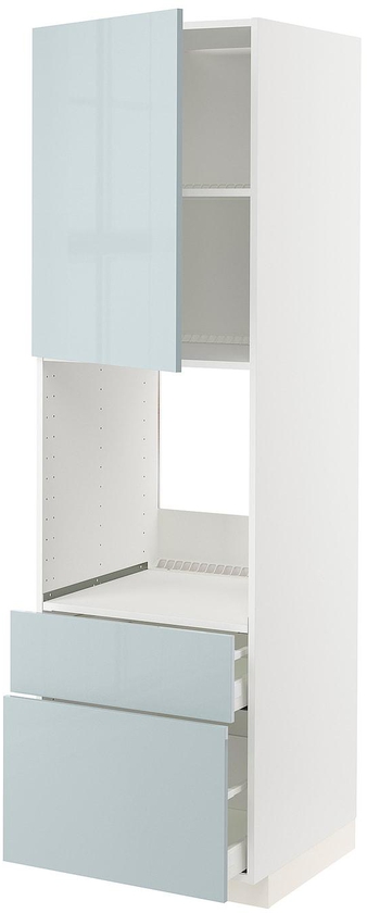 METOD / MAXIMERA خزانة عالية للفرن+باب/2أدراج - أبيض/Kallarp رمادي فاتح-أزرق ‎60x60x200 سم‏