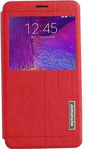 Promate Tama-N4 for Samsung Galaxy Note 4 Elegant Flip Cover with Transparent Touch Screen Cut Window - Red