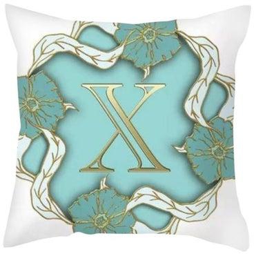 Letter X Printed Cushion Cover Blue/Gold/White 45x45cm
