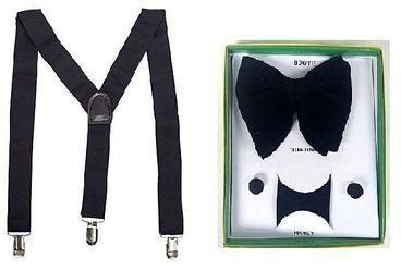 Suspenders Belt And Bow Tie With Cuff Links For Men - Black