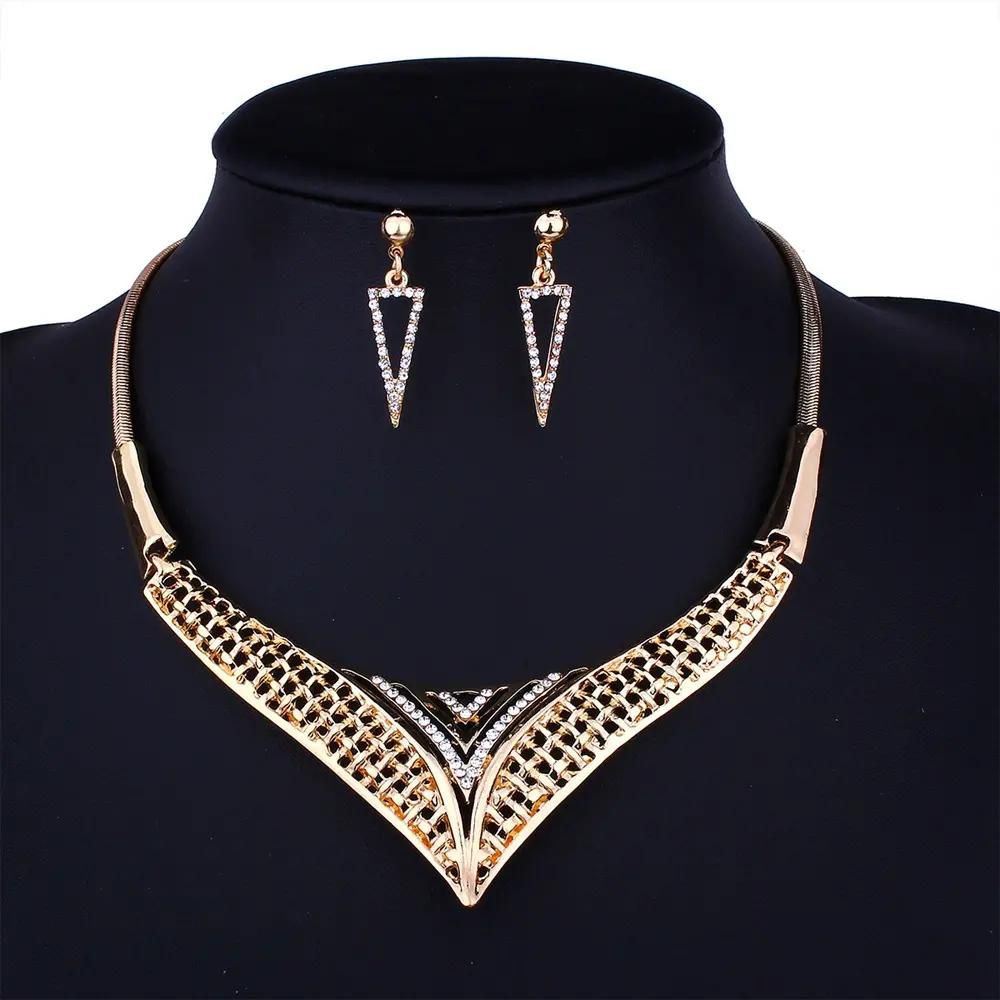 Fashion Creative Necklace Geometric Elements Triangle Simple Diamond Pendant Earrings