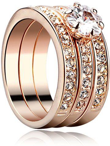JewelOra Female 18k Rose Gold Plated Austrian Crystal Jewelry Ring