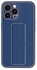 iPhone 13 Pro Max Carbon Fiber Texture Case Cover with Finger Grip Loop and Foldable Stand Blue