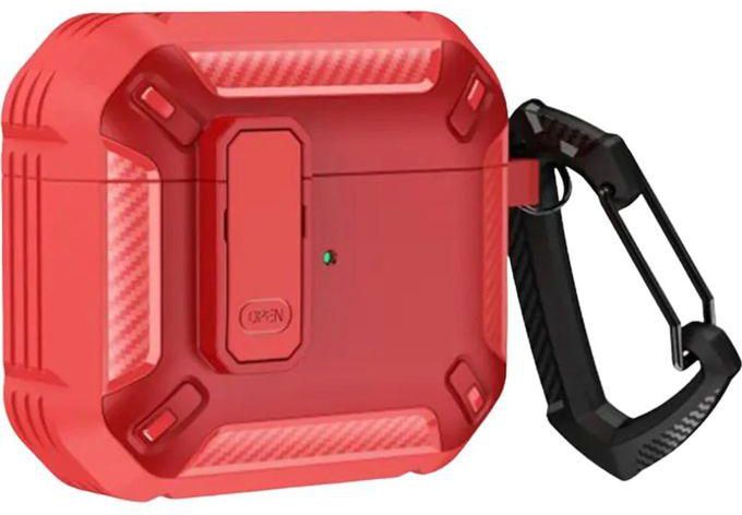 AirPods Pro 2nd Generation Cover 2022 With Lock Lid And Keychain Hook Double Layer Dustproof Red