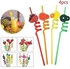 4 Pcs Drinking Plastic Straws Juice Straw. Acrylic Unicorn Fruit Shape