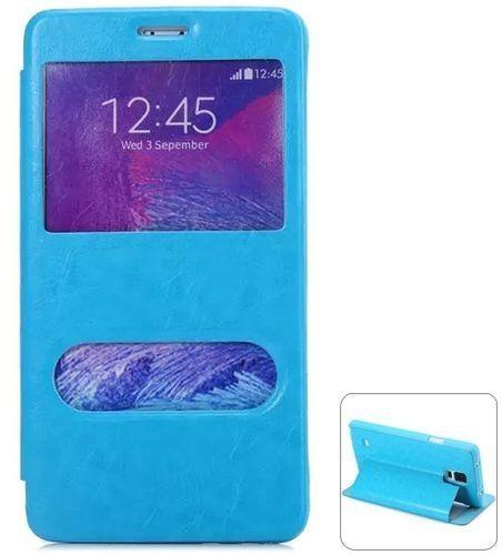 Generic Practical PU Leather And PC Material Double View Windows Design Cover Case With Stand For Samsung Galaxy Note4 N9100 (Blue)