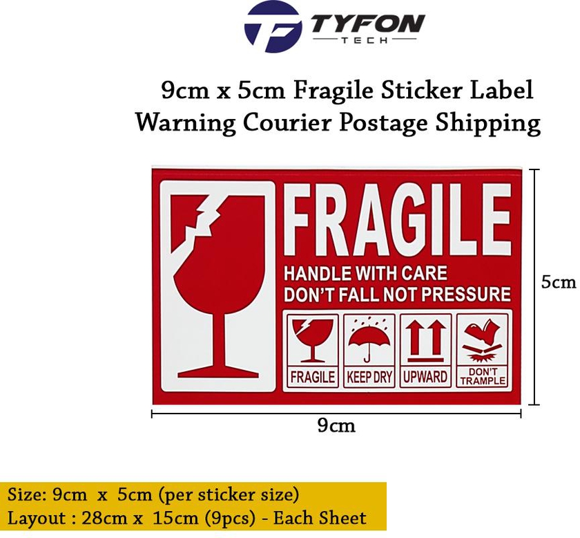 100pcs | 9cm x 5cm Fragile Sticker Fragile Label Warning Label Postage Shipping Courier