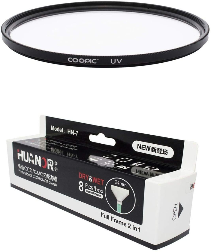 Coopic 82mm Uv Lens Protective Filter With 8Pcs Huanor Hn7 24mm Dry &amp; Wet Professional Ccd/cmos Swab Camera Sensor Cleaner For All Cameras