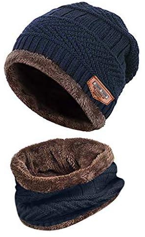 LINGDING Two-piece and knitted winter proof hat, windproof men's baseball cap, scarf key caps