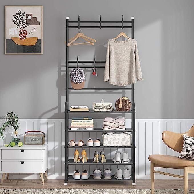 Entryway Coat Rack,Large Storage Space, With 5-Tier Shoes Storage