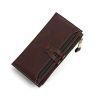 Women Oil Waxy Genuine Leather Wallet with Zipper Pocket Large Capacity Purse Coffee