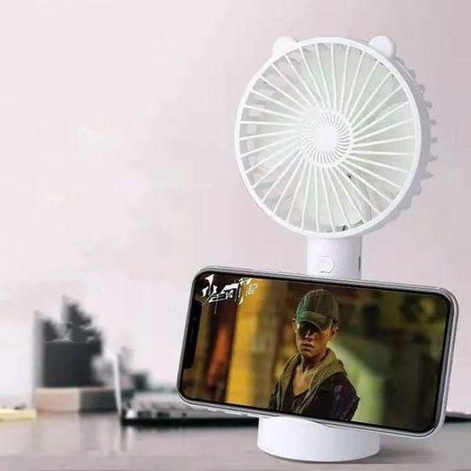 2 In 1 Rechargeable Hand Mini Fan Cooling Air+Phone Holder+Stand