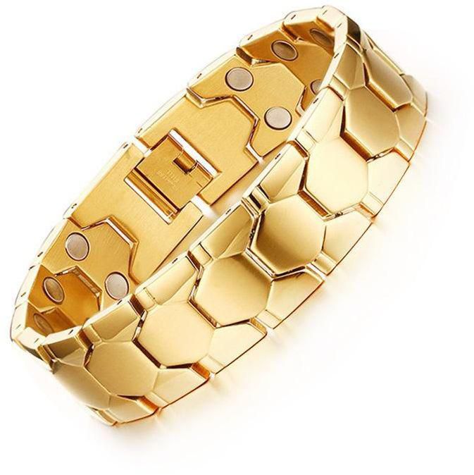 Magnetic Mens Bracelets Gold Color Football Design Health Care Hand Chain Length Adjustable