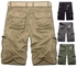 Men Casual Solid Color Breathable Multi Pockets Short Cargo Pants Beach Shorts Khaki